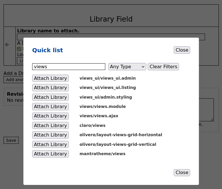 Drupal Library Field Quick List