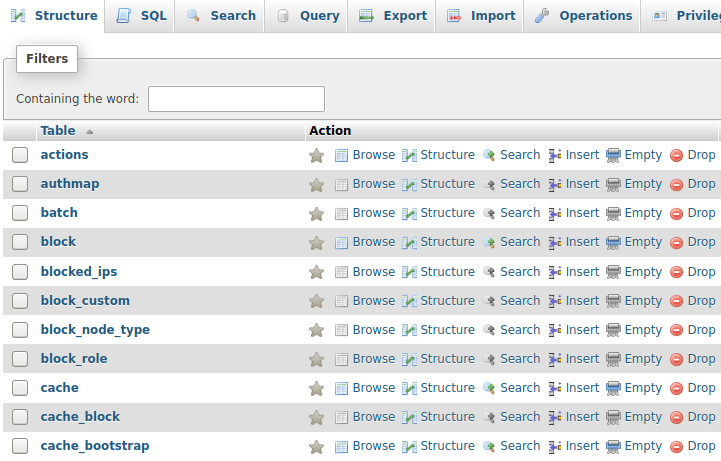 Screenshot of phpmyadmin in lando