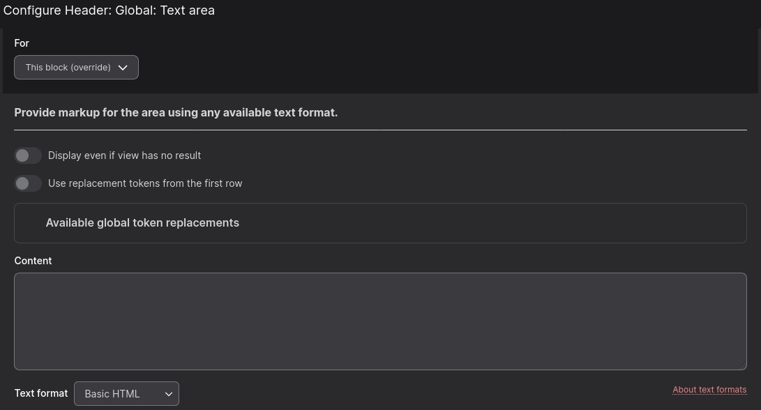 Drupal views header formatted text missing ckeditor