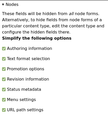 Simplify node settings