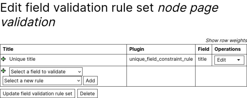 Field Validation configuration form