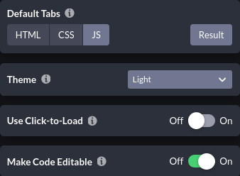 Codepen embed options
