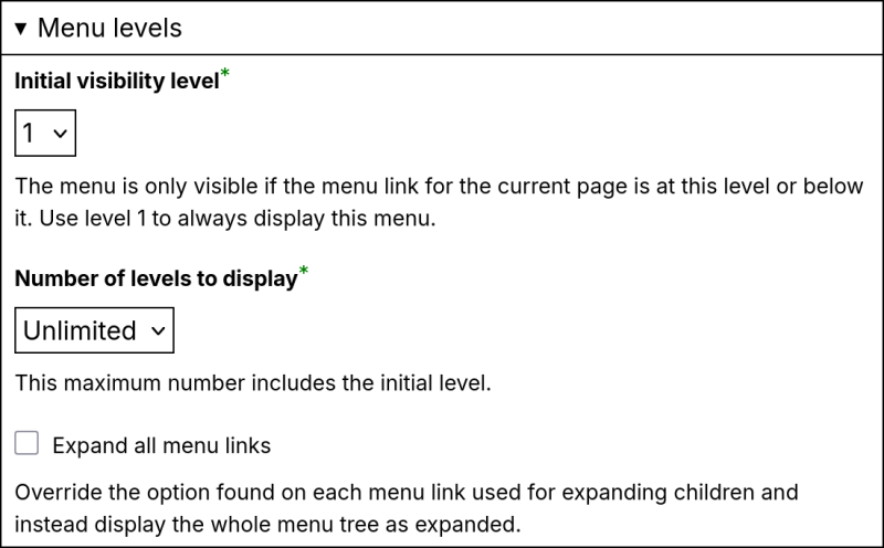 Drupal system menu block configuration