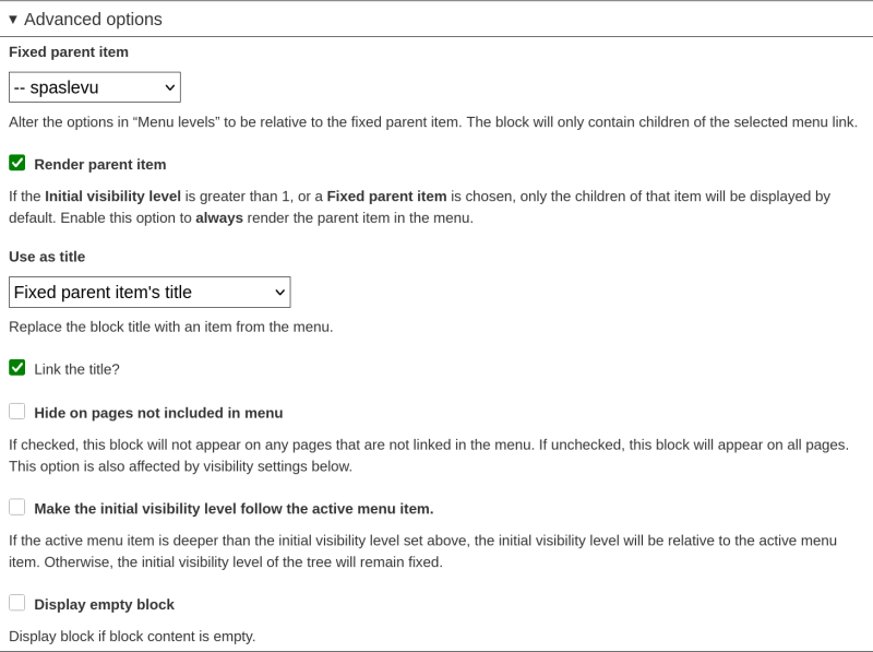 Menu Block module advanced configuration options