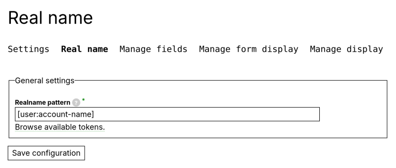 Real Name module configuration uses tokens
