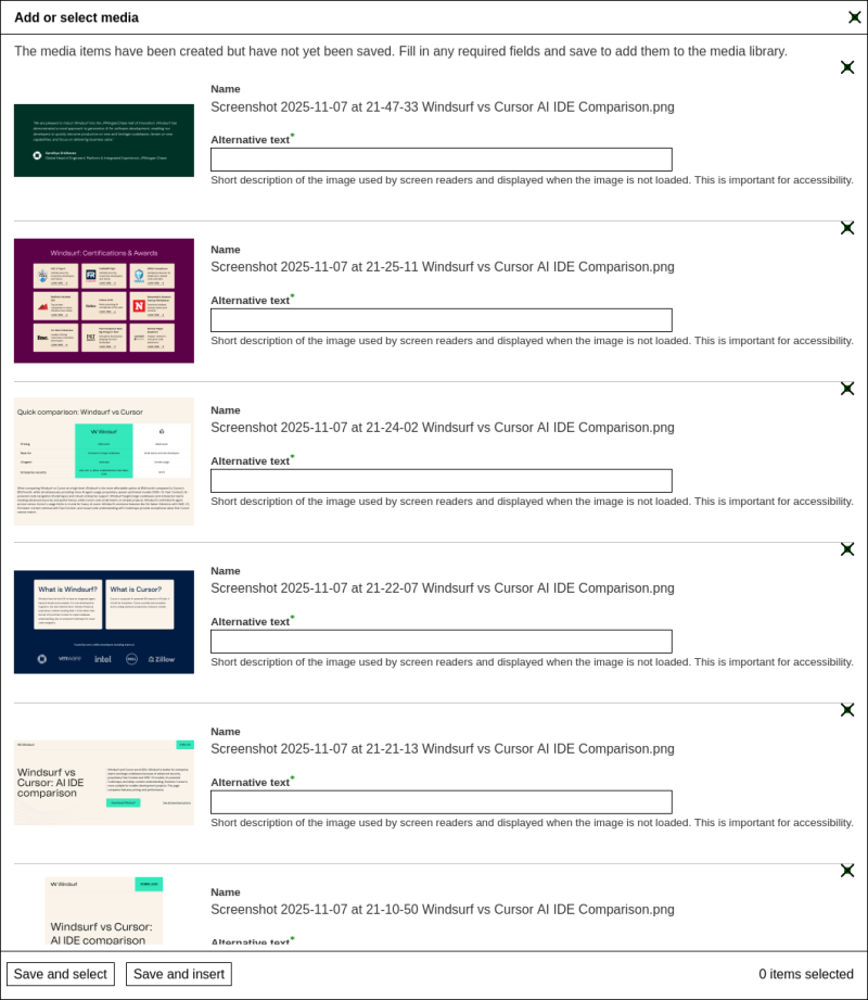 Media Library upload edit items